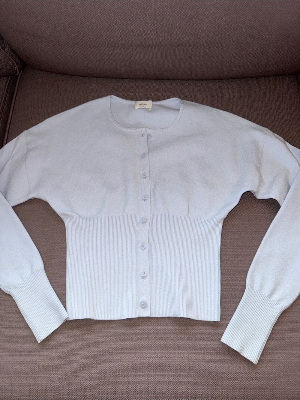 Wilfred Size 2XS Light Blue Women's Button-Up Ribbed Waist Sweater